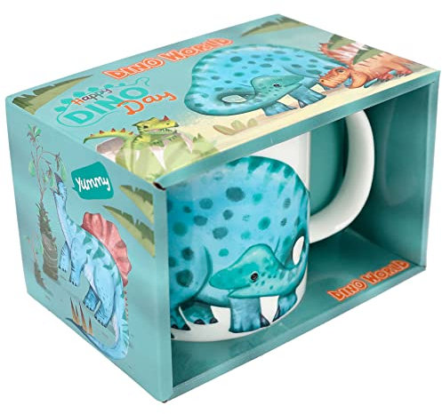 Depesche 12600 Dino World - Taza de porcelana con asa, capacidad aprox. 250 ml, diseño de dinosaurios, color blanco