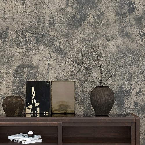 VEELIKE Old Weathered Concrete Wallpaper Peel and Stick for Bedroom Bathroom Textured Wallpaper Removable Cement Wall Paper 15.7''x118'' Self Adhesive Vinyl Concrete Contact Paper for Wall Living Room