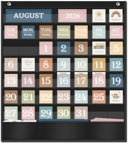 Godery Calendario bohemio de bolsillo para tarjetas de aula, suministros escolares adicionales, decoración para profesores, tablón de anuncios de preescolar a sexto grado, negro-1