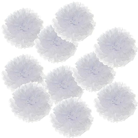 PATIKIL 4 Tissue Pom Poms Flowers, 10 Pack Paper Flower Ball for Wedding Bridal Shower Birthday Bachelorette Party Backdrop Decoration, White