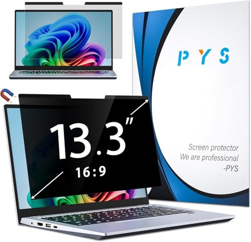 PYS Magnétique Filtre de Confidentialité 13.3 Pouces 16:9 pour Écran Ordinateur Portable, Protecteur d'écran Anti Espion, Film Confidentialité 13 Pouces, Film Protecteur Mat Antireflet