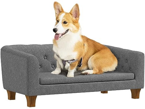 PawHut Canapé pour Chien et Chat, canapé surélevé pour Chiens de Petite et Moyenne Taille, avec Coussin Doux Amovible, Installation Simple, 96 x 60 x 42 cm, Gris