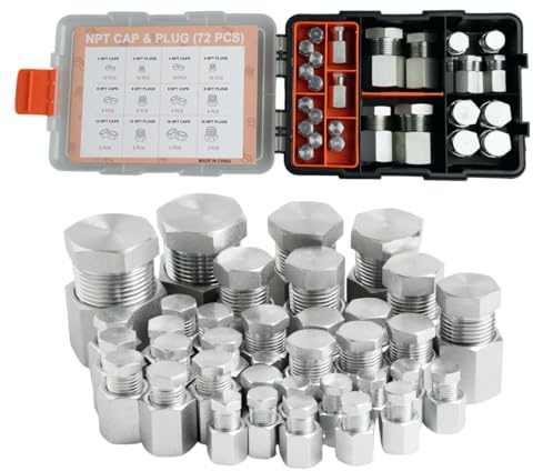 legines 72 Pcs Hydraulic Hose Caps and Plugs Kit, NPT Cap and Plug Assortment Kit, Heavy Duty Seal Adapter Kit with Precision Threads, Steel Flare Fitting Set, Dash Sizes 2 4 6 8 12 16