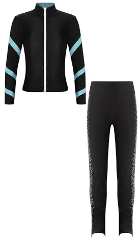 Alvivi barn flickor sportset 2 st. träningsoverall långärmad sweatjacka sweatshirt byxor sport leggings konståkning kostym dans yoga sportdräkt, Ljusblå, 146-152