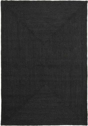 THE PIKKU INTERNATIONAL - Juteteppich, handgeflochten, rechteckig, Boho, Flickenteppich, Wohnzimmer, Flur, Teppich, Schwarz (70 cm x 120 cm)