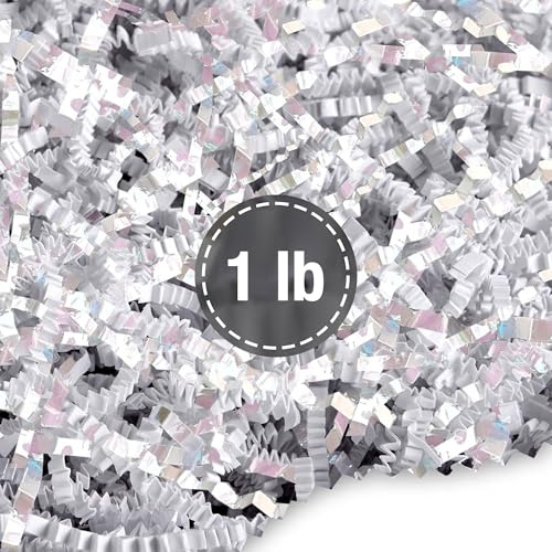 Frillz Crinkle Cut papper strimlat fyllmedel för korgar, presenter, paketering och skydd av din födelsedag, bröllop, årsdag, alla hjärtans dag och andra presenter (0,5 kg, diamantvit)