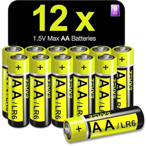 Zevy3 Confezione da 12 batterie alcaline AA | LR6 MN1500 da 1,5 V | Alimentazione a lunga durata per giocattoli, telecomandi e dispositivi quotidiani