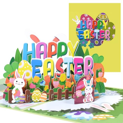 CNLITIHEKA Tarjeta desplegable de Pascua, tarjetas de felicitación de Pascua 3D, tarjeta de conejo de Pascua, tarjetas de feliz Pascua, tarjetas de felicitación emergentes, para niños, familiares,