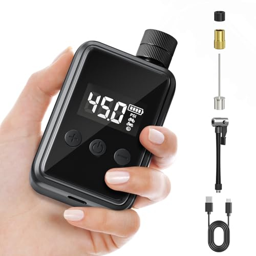 Electric Bike Pump, Ovshnrr 150PSI & 500mAh Mini Bike Pump Portable with Digital LCD Pressure Gauge, Type-C Fast Charging Bike Air Pump Compatible with Schrader and Presta Valves for Bicycles
