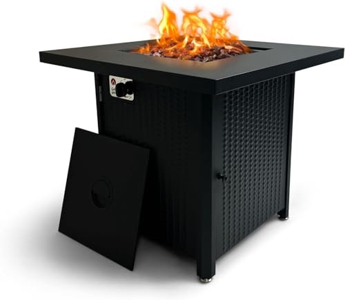 GasOne Outdoor Propane Gas Fire Pit - 28 Outdoor Table Fire Pit - 52,750 BTU Gas Fire Pit with Lava Rocks and Fire Bowl Lid - Warmth and Ambience