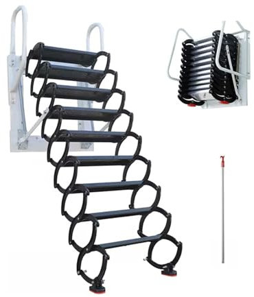 Retractable Attic Ladder with ils Manual Foldable Loft Staircase Space Saving Design for Indoor & Outdoor Use Easy Access to Attics and Roofs