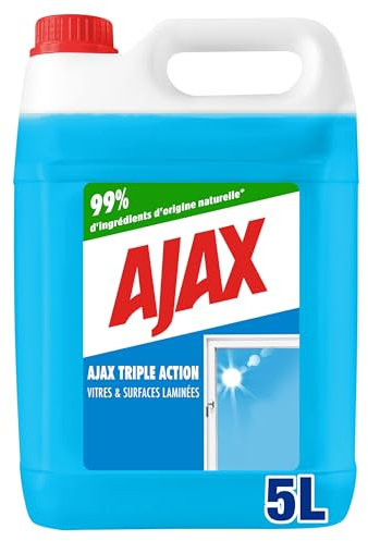 AJAX - Nettoyant Vitres Triple Action - Formule professionnelle anti-buée pour des surfaces 100% sans traces - Grand Format Bidon 5L