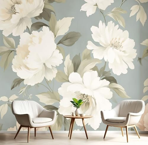 Papel Pintado 250X175Cm En Gris Carbón Papel Pintado Seda Peonía Barroca Plantas Vintage Fotomurales Efecto 3D Tapiz Decorativos Pared Murales Póster Para Dormitorio Salón Tv Pared