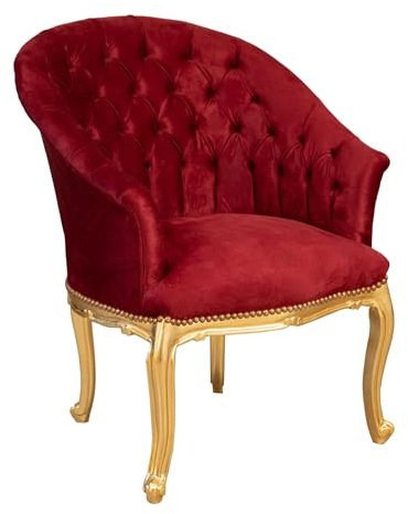 Biscottini Poltrona soggiorno imbottita L45XPR42XH90 cm Rosso e Oro - Sedie sala da pranzo - Poltroncina camera da letto - Poltrona imbottita in legno e tessuto Ingresso Stile Barocco