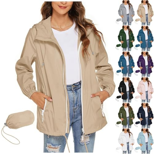 Generisch Damen Regenjacke Leicht Wasserdicht Regenmantel Windbreaker Dünne Packbar Reisen Fahrrad Regenjacken Windjacke Outdoor Faltbar Funktionsjacke Laufjacke
