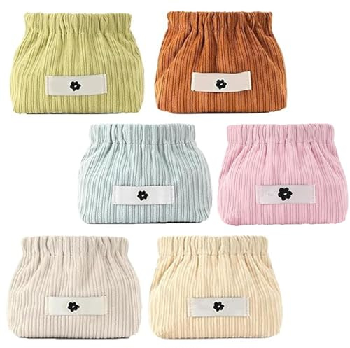 Corduroy Elastic Storage Bag, Portable Elastic Hair Tie Organizer, Storage Bag, Large Capacity Wallet (6pcs)
