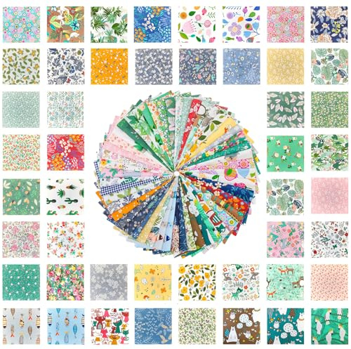 Rebanky 50 Pièces Coupons Tissus Patchwork 15×15cm Morceau Tissus Multicolore, Tissu Couture Coton Carré Patchwork pour Vêtements Quilting, DIY Artisanat, Scrapbooking