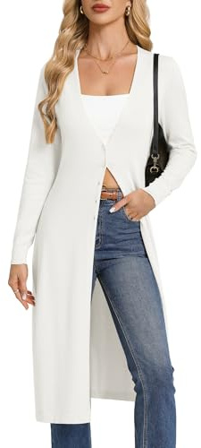 GRACE KARIN Women‘s Long-Sleeve V-Neck Long Cardigan Spring Lightweight Cardigans White M