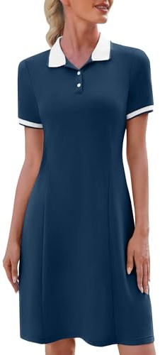 WEACZZY T Shirt Dress for Women Polo Button Short Sleeve Dresses Tennis Athletic Golf Dresses,A Navy Blue,XL
