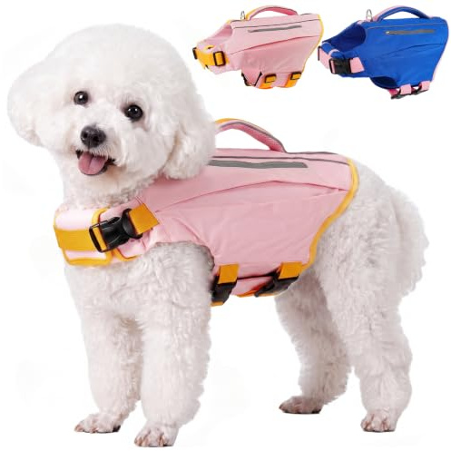 Kuoser Hundflytjackor, justerbart flythjälpmedel med handtag, hög flotation hund livsväst för vattenaktiviteter och paddleboarding, rosa S