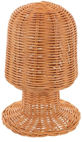 Housoutil Support de Postiche en Rotin Fait Main 27cm, Présentoir | Coloris Kaki, pour Salons de Coiffure et Maison, Organisateur Multifonction pour Chapeaux et Accessoires
