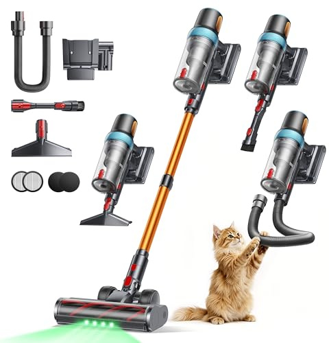 Cordless Vacuum Cleaner, 650W 55KPA 70Mins Vacuum Cleaners for Home, Upgraded Stick Vacuum with 3.3Ft Extendable Hose, LED Touch Screen, Wall Charging Station, Auto Mode for Carpet Pet Hair Hard Floor