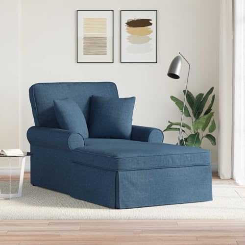 Basinlix Chaiselong med kjol och kudde, 3 stycken, blått tyg, lounge, soffa, relaxfåtölj, sittbänk för vardagsrum, sovrum, avslappningsmöbler