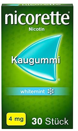 NICORETTE Kaugummi 4mg whitemint – Nikotinkaugummi zur Raucherentwöhnung – Zahnweißeffekt – Minzgeschmack – 4mg Nikotin – 30 St.