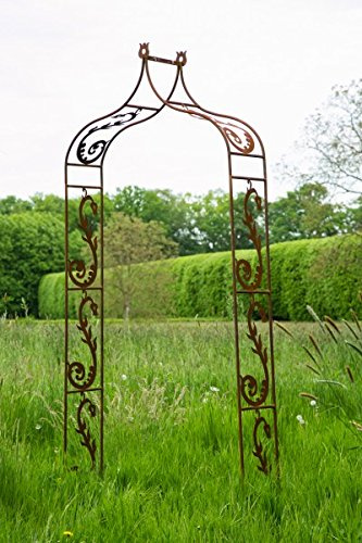 KUHEIGA Filigraner Rosenbogen in Rost B: 95cm Rankbogen aus Metall in Edelrost