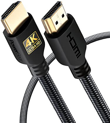 PowerBear 4K HDMI Cable 1M | High Speed, Braided Nylon & Gold Connectors, 4K @ 60Hz, Ultra HD, 2K, 1080P, ARC & CL3 Rated | for Laptop, Monitor, PS5, PS4, Xbox One, Fire TV, Apple TV PC