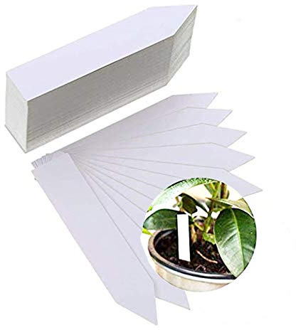 100 unidades. Carteles para plantas, para escribir en el jardín, invernadero, decoración de PVC resistente a la intemperie, para plantas, etiquetas para plantas, juego, color blanco, Barra larga.