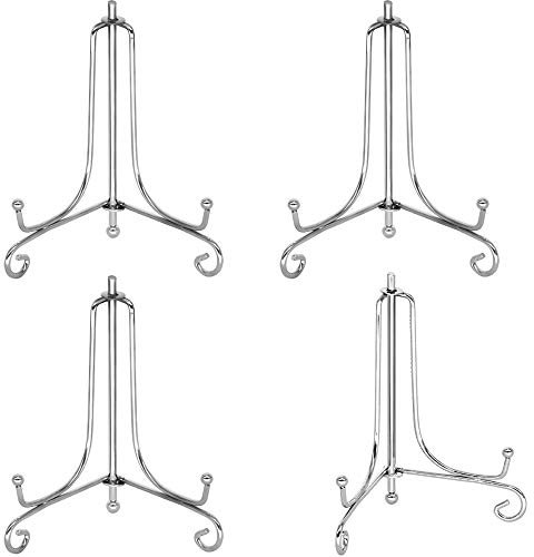 Hetoco 4 pouces Argenté chevalets Porte Assiette Présentoirs Décoratifs en pour Photo, Cadres pour Image, Assiettes décoratives, Tableaux et pièces d’Art.(Paquet de 4)
