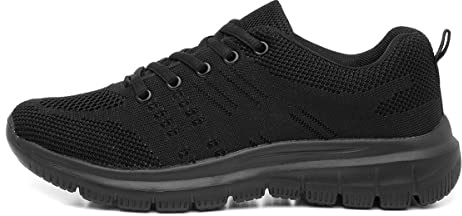Womens Black Lace Up Flat Trainer - Size 8 UK - Black