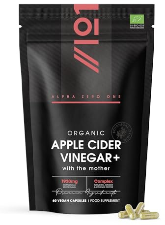 Organic Apple Cider Vinegar 1920mg - with Turmeric, Ginger & Cayenne Pepper - 60 Vegan Capsules – Raw Unfiltered with The Mother by Alpha01
