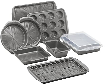 Circulon Momentum Non Stick Bakeware Set - 10 Piece Baking Set with Baking Trays, Cake Tins, Muffin Tray and Cooling Rack, Carbon Steel, Dishwasher Safe