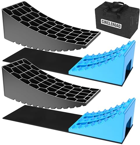 CirclrRoad RV Levelers, Heavy Duty RV Ramps for Leveling, Camper Wheel Levelers, Trailer Leveling Up to 35,000 lbs with Rubber Anti-Skid Pads and Storage Carrying Bag