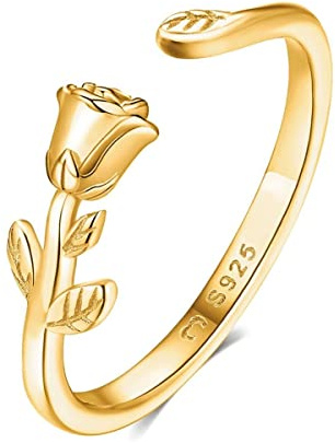 Anillo de Plata de Ley Con Rosa - Acabado Plateado o Dorado - Joyería Para Mujer, Parejas, Regalo Para Madres y Amigas