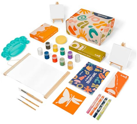 Sculpd Kids Painting Kit for Age 7+ - 10 Color Paint Set, 4 Paint Pens, 2 Canvases, Easels, Magnetic Picture Frame - Art Supplies for Ages 8-12
