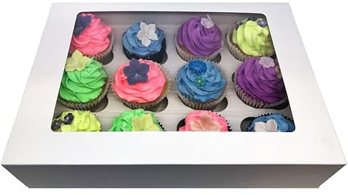 LARRYROO 12 Hole Cavity Windowed Cupcake Boxes With Removable Inserts (10)