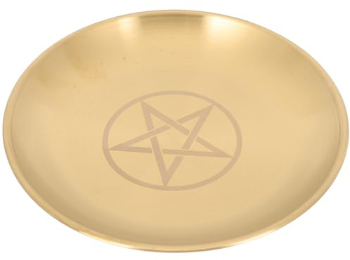 PATKAW Pentagram Altar Plate Star Altar Ritual Burning Candle Holder Plate Bowls Offering Incense Burning Flat Bowl for Smudging Witchcraft Wiccan Tarot Supplies Golden
