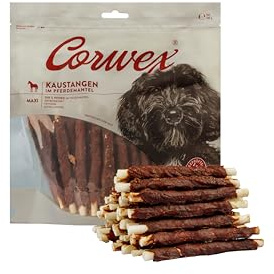 Corwex Palos masticables para perros en abrigo de caballo Maxi-Pack | sin cereales | deliciosas barras para masticar para perros sensibles (500 g)