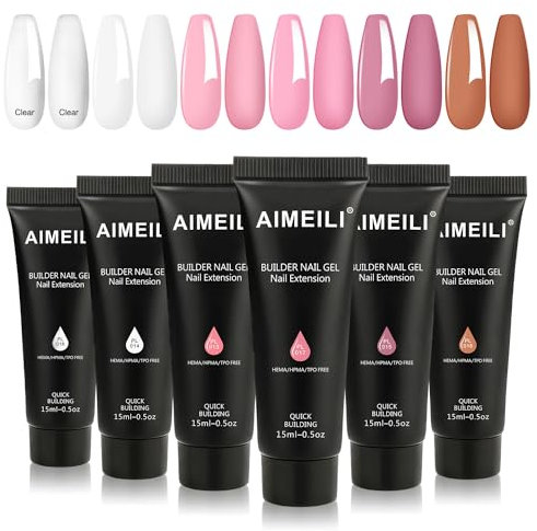AIMEILI Nail Enhancement Gel Kit con smalto acrilico e costruttore 6 colori 15 ml trasparente rosa nudo UV LED