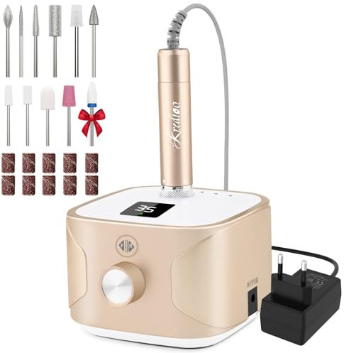 Nagelfräser für Gelnägel 35000 U/Min,Kredioo 11 in 1 Elektrische Nagelfräser Professionelle mit LED Display und Pause Funktion,Fräser Maniküre Pediküre Set Champagner Gold