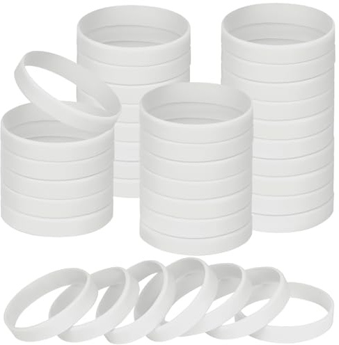NAHRMY Braccialetti In Silicone, Braccialetti In Gomma Da 60 Pezzi, Braccialetti Vuoti, Cinturini Da Polso Sportivi, Braccialetti Sportivi Per Uomo Donna Adolescenti (Bianco)