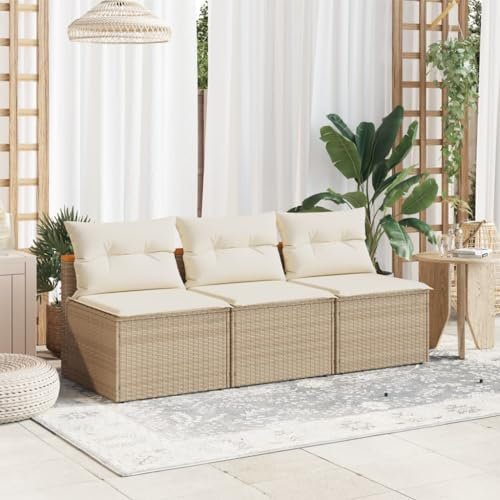 SECOLI Poly-rotting soffa med kudde, trädgårdssoffa, trädgård, loungesoffa, trädgårdssoffa, liten balkong, soffa, balkongmöbler, rottingsoffa, polyrattan trädgårdsmöbler, set, balkong, lounge, beige-3