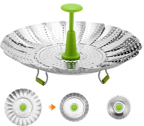 Qutalmi Inserti pieghevoli per cottura a vapore, griglia per cottura a vapore in acciaio inossidabile - Cestello per cottura a vapore - Supporto per griglia per cottura a vapore dal design pieghevole