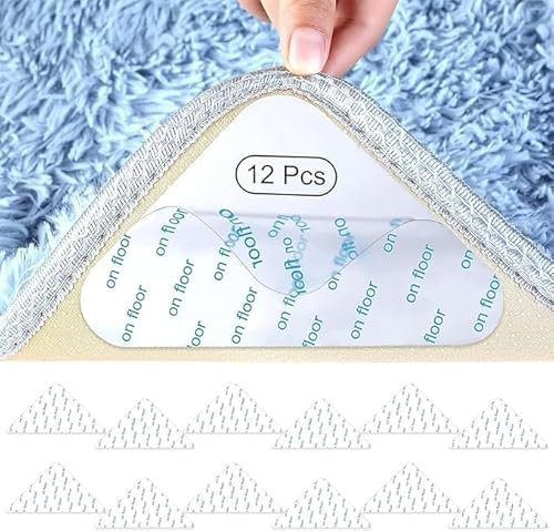 AUSYIWI Carpet Grippers，12 PCs White Rug Grippers From Rug To Carpet,Rug Grippers for Laminate Floor,Carpet Grippers for Rugs On Top Of Carpet,Rug Grippers for Laminate Floor,Carpet Tape,Carpet Grip,