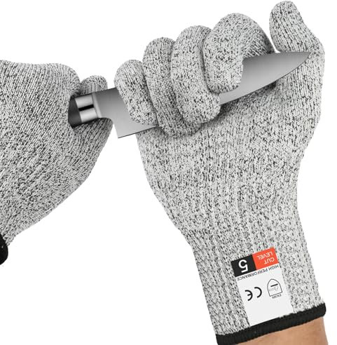 AUYAO Schnittschutzhandschuhe Schnittschutzhandschuhe Level 5Schutz Schnittfeste Handschuhe für den täglichen Gebrauch Lebensmittelecht Küchenhandschuhe Arbeitshandschuhe Schnitzhandschuhe (Grau,26cm)
