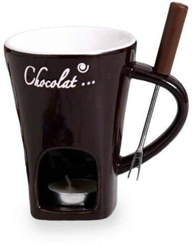 Chocolate Fondue Set Fondue Mug with Fondue Forks 200ml Hot Chocolate Mug Ceramic Fondue Pot Melting Cup Mug Gift Fondue Cheese Chocolate Mini Fondue Set for Office School Home (NO Candles)
