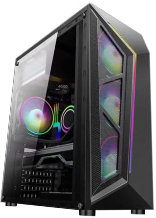 Lurrose Boîtier PC Tour RGB Noir Panneau Latéral Acrylique 4mm, Ventilation Efficace, Compatible ATX pour Ordinateur DIY Éclairage Multicolore